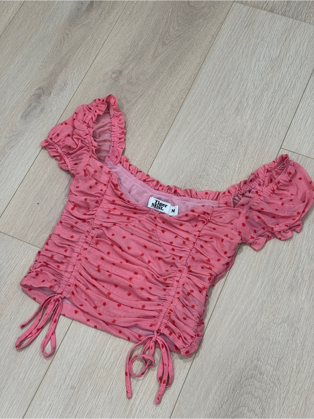 Tigermist Pink Ruched Puff Sleeve Crop Top